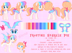 Size: 1280x944 | Tagged: safe, artist:awoomarblesoda, imported from derpibooru, oc, oc:frosting, bat pony, pony, baby, baby pony, bat pony oc, eyelashes, female, mare, reference sheet, smiling