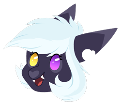 Size: 651x566 | Tagged: safe, artist:purplegrim40, imported from derpibooru, oc, oc only, bat pony, pony, bat pony oc, bust, commission, fangs, heterochromia, simple background, smiling, torn ear, transparent background, ych result