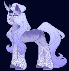 Size: 1267x1300 | Tagged: safe, artist:purplegrim40, imported from derpibooru, oc, oc only, pony, unicorn, colored hooves, dark background, female, horn, horn ring, magical lesbian spawn, mare, offspring, parent:fluttershy, parent:twilight sparkle, parents:twishy, ring, solo, tattoo, unicorn oc