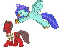 Size: 2899x2345 | Tagged: safe, artist:supahdonarudo, imported from derpibooru, oc, oc only, oc:ironyoshi, oc:sea lilly, classical hippogriff, hippogriff, unicorn, atg 2022, clothes, jewelry, necklace, newbie artist training grounds, pounce, shirt, simple background, transparent background, walking, whistle