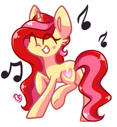 Size: 830x900 | Tagged: safe, artist:prettyshinegp, imported from derpibooru, oc, oc only, pony, unicorn, base used, butt, dancing, female, grin, horn, mare, music notes, plot, signature, simple background, smiling, solo, underhoof, unicorn oc, white background
