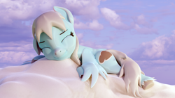 Size: 3840x2160 | Tagged: safe, artist:xppp1n, imported from ponybooru, oc, oc only, oc:silver lining, pegasus, 3d, blender, blender cycles, cloud, female, mare, sleeping, solo