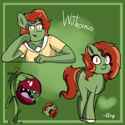 Size: 2000x2000 | Tagged: safe, artist:str8aura-draws-horses-and-stuff, imported from derpibooru, oc, oc:withania nightshade, anthro, human, original species, plant pony, anthro oc, commission, humanized, plant, venus flytrap