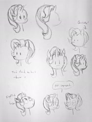 Size: 1544x2048 | Tagged: safe, artist:horsewizardart, imported from derpibooru, starlight glimmer, pony, unicorn, bust, female, grayscale, looking up, mare, monochrome, pencil drawing, sketch, solo, traditional art