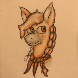 Size: 1000x1000 | Tagged: safe, artist:lil_vampirecj, imported from derpibooru, oc, oc only, oc:coffee bean, earth pony, pony, braid, bust, looking at you, necktie, portrait, smiling, smiling at you, solo