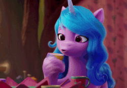 Size: 476x332 | Tagged: safe, imported from derpibooru, screencap, izzy moonbow, pony, unicorn, spoiler:my little pony: a new generation, animated, cup, cute, female, g5, gif, i watch it for the ears, izzybetes, mare, my little pony: a new generation, sad, sadorable, solo