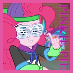 Size: 1179x1175 | Tagged: safe, edit, edited screencap, imported from derpibooru, screencap, pinkie pie, human, dance magic, equestria girls, spoiler:eqg specials, album, album cover, clothes, cropped, female, mc pinkie, pants, rapper pie, solo