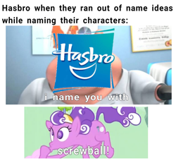 Size: 1893x1746 | Tagged: safe, edit, editor:dematrix-edit, imported from derpibooru, screwball, anthro, earth pony, pig, pony, season 2, the return of harmony, dr pig, exploitable meme, female, hasbro, hasbro logo, i diagnose you with dead, logo, male, mare, meme, text