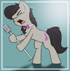 Size: 1303x1319 | Tagged: safe, artist:d3f4ult_4rt1st, imported from derpibooru, octavia melody, earth pony, pony, bipedal, bowtie, crying, emotional, microphone, sad, screaming, singing, solo, standing on two hooves