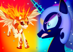 Size: 3500x2500 | Tagged: safe, artist:leonkay, imported from derpibooru, daybreaker, nightmare moon, pony, duality