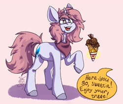 Size: 2900x2450 | Tagged: safe, artist:sanyaredis, imported from derpibooru, oc, oc only, pony, unicorn, dialogue, food, happy, ice cream, ice cream cone, open mouth, smiling, solo