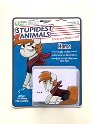 Size: 1154x1536 | Tagged: safe, artist:allicoot, imported from derpibooru, oc, oc only, pony, ..., bags under eyes, clothes, looking back, obvious plant, photoshop, solo, tired, toy