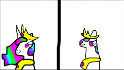 Size: 843x477 | Tagged: safe, imported from derpibooru, princess celestia, alicorn, cat, pony, 1000 hours in ms paint, catified, catlestia, crown, crystal, horn, necklace, simple background, slideshow, solo, spots, transformation, white background