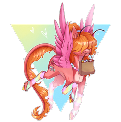 Size: 2108x2133 | Tagged: safe, artist:honeybbear, imported from derpibooru, oc, oc only, oc:sweet order, pegasus, pony, bag, candy, clothes, female, food, mare, mouth hold, rainbow socks, simple background, socks, solo, striped socks, transparent background