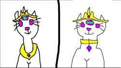 Size: 843x477 | Tagged: safe, imported from derpibooru, princess celestia, cat, 1000 hours in ms paint, catified, catlestia, collar, crown, necklace, slideshow, spots, transformation