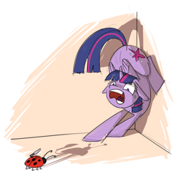 Size: 600x600 | Tagged: safe, artist:gor1ck, imported from derpibooru, twilight sparkle, alicorn, insect, ladybug, pony, coccinellidaephobia, corner, cornered, female, floppy ears, knife, mare, scared, screaming, silly, solo, twilight hates ladybugs, twilight sparkle (alicorn), wings