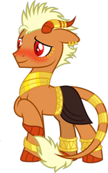 Size: 1381x2213 | Tagged: safe, artist:bnau, imported from derpibooru, oc, oc only, oc:orobas, dracony, dragon, hybrid, anklet, armor, blushing, bracelet, clothes, ear piercing, egyptian, egyptian pony, face paint, gold, high res, horn, horn jewelry, horn ring, horns, jewelry, leonine tail, loincloth, male, piercing, raised hoof, ring, show accurate, simple background, solo, stallion, tail, tail jewelry, tail ring, transparent background, vector