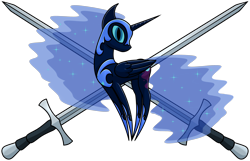 Size: 3107x2000 | Tagged: safe, artist:moonatik, imported from derpibooru, nightmare moon, alicorn, pony, alternate timeline, emblem, female, helmet, high res, lunar empire, mare, new lunar millennium, nightmare takeover timeline, peytral, simple background, sword, transparent background, weapon