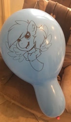 Size: 545x933 | Tagged: safe, artist:boltytho, imported from derpibooru, oc, oc only, oc:bolty, balloon, couch, irl, photo, solo