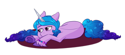 Size: 3088x1366 | Tagged: safe, artist:cartoonboyfriends, imported from derpibooru, izzy moonbow, pony, unicorn, bracelet, female, friendship bracelet, g5, izzy moodbow, jewelry, lying down, mare, prone, simple background, solo, transparent background