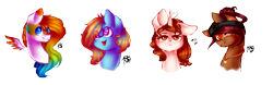 Size: 1945x607 | Tagged: safe, artist:prettyshinegp, imported from derpibooru, oc, oc only, earth pony, pegasus, pony, :d, bust, earth pony oc, eye clipping through hair, female, floating wings, frown, mare, multicolored hair, open mouth, open smile, pegasus oc, rainbow hair, signature, simple background, smiling, transparent background, wings