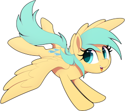 Size: 4300x3800 | Tagged: safe, artist:thebatfang, sunshower raindrops, pegasus, pony, background pony, female, flying, looking at you, looking back, mare, open mouth, simple background, solo, spread wings, transparent background, wings