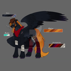 Size: 1280x1280 | Tagged: safe, artist:ocmakerarichan, imported from derpibooru, oc, oc only, pegasus, pony, bandage, bandana, cigarette, color palette, cowboy hat, deviantart watermark, grayscale, hat, large wings, male, monochrome, obtrusive watermark, offspring, parent:big macintosh, parent:nightmare moon, parents:nightmac, smoking, solo, stallion, watermark, wings