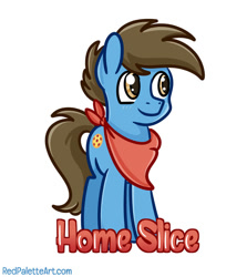 Size: 845x946 | Tagged: safe, artist:redpalette, imported from derpibooru, oc, oc only, oc:home slice, earth pony, badge, bandana, cute, earth pony oc, male, simple background, smiling, solo, stallion, white background