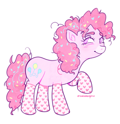 Size: 1605x1659 | Tagged: safe, artist:lonesomecryptid, imported from derpibooru, pinkie pie, earth pony, pony, clothes, cute, food, pink, simple background, socks, solo, sprinkles, white background