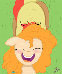 Size: 5000x6000 | Tagged: safe, artist:reinbou, imported from derpibooru, bright mac, pear butter, earth pony, pony, brightbutter, esophagus, female, male, shipping, simple background, smiling, straight