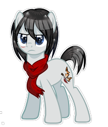 Size: 1200x1400 | Tagged: safe, artist:anno酱w, imported from derpibooru, earth pony, pony, attack on titan, base used, clothes, mikasa ackerman, ponified, scar, scarf, simple background, solo, stare, transparent background, unhappy