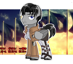 Size: 2300x2000 | Tagged: safe, artist:anno酱w, imported from derpibooru, pegasus, pony, attack on titan, base used, clothes, crossover, flag, levi ackerman, outline, ponified, white outline