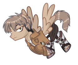 Size: 3761x3158 | Tagged: safe, artist:anno酱w, imported from derpibooru, pegasus, pony, attack on titan, base used, clothes, crossover, flying, jean kirschtein, ponified, simple background, solo, transparent background