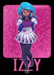 Size: 1056x1456 | Tagged: safe, artist:azuventum, imported from derpibooru, izzy moonbow, human, equestria girls, clothes, dark skin, equestria girls-ified, feet, female, g5, g5 to equestria girls, generation leap, human coloration, leggings, nail polish, open-toed shoes, outline, sandals, solo, toenail polish, white outline