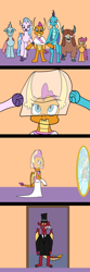 Size: 1024x3072 | Tagged: safe, artist:platinumdrop, imported from derpibooru, garble, ocellus, princess ember, scootaloo, silverstream, smolder, yona, bridesmaid, clothes, comic, dress, hat, request, top hat, tuxedo, wedding dress