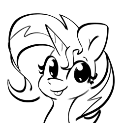 Size: 2250x2250 | Tagged: safe, artist:tjpones, imported from derpibooru, sunset shimmer, pony, unicorn, :p, black and white, bust, cute, female, grayscale, looking at you, mare, monochrome, shimmerbetes, silly, simple background, smiling, smiling at you, solo, tongue out, white background