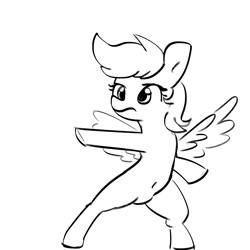 Size: 2250x2250 | Tagged: safe, artist:tjpones, imported from derpibooru, rainbow dash, pegasus, pony, belly button, bipedal, black and white, female, frown, grayscale, mare, monochrome, pointing, pose, pubic mound, simple background, solo, spread wings, white background, wings