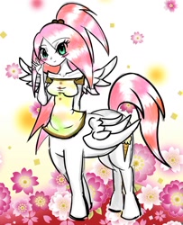 Size: 828x1019 | Tagged: safe, artist:ponysprinkles, imported from derpibooru, oc, oc only, centaur, taur, clothes, eye clipping through hair, female, flower, solo, wings