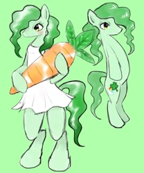 Size: 786x946 | Tagged: safe, artist:ponysprinkles, imported from derpibooru, oc, oc only, earth pony, semi-anthro, carrot, clothes, dress, female, food, green background, mare, simple background