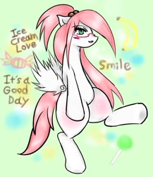 Size: 780x898 | Tagged: safe, artist:ponysprinkles, imported from derpibooru, oc, oc only, pegasus, semi-anthro, banana, candy, female, food, glasses, mare, raised leg, solo, spread wings, wings