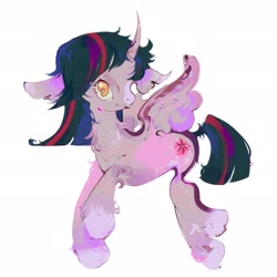 Size: 2048x2048 | Tagged: safe, artist:acchuli, imported from derpibooru, twilight sparkle, alicorn, pony, female, floppy ears, horn, looking at you, mare, simple background, solo, spread wings, twilight sparkle (alicorn), white background, wings