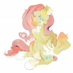 Size: 2048x2048 | Tagged: safe, artist:acchuli, imported from derpibooru, fluttershy, pegasus, pony, female, mare, raised hoof, simple background, sitting, solo, teary eyes, white background
