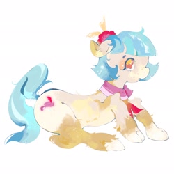 Size: 2048x2048 | Tagged: safe, artist:acchuli, imported from derpibooru, coco pommel, earth pony, pony, cloven hooves, female, looking at you, lying down, mare, profile, prone, simple background, solo, white background