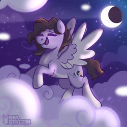 Size: 1280x1280 | Tagged: safe, artist:seasemissary, imported from derpibooru, oc, pegasus, pony, cloud, female, mare, moon, solo