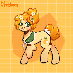 Size: 1280x1280 | Tagged: safe, artist:seasemissary, imported from derpibooru, oc, oc:blossom, earth pony, pony, female, flower, flower in hair, green eyes, mare, solo