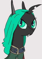 Size: 587x830 | Tagged: safe, artist:goldenoshy1250, imported from derpibooru, oc, oc:princess aurantia the 2nd, changeling, equestria at war mod, changeling princess, clothes, green changeling, green eyes, green hair, military uniform, simple background, smiling, uniform, white background