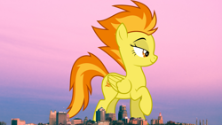 Size: 1920x1080 | Tagged: safe, artist:dashiesparkle edit, artist:thegiantponyfan, edit, imported from derpibooru, spitfire, pegasus, pony, female, giant pegasus, giant pony, giant/macro spitfire, giantess, highrise ponies, irl, kansas city, lidded eyes, macro, mare, mega giant, missouri, photo, ponies in real life, united states