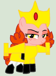 Size: 382x514 | Tagged: safe, artist:twidashfan1234, imported from derpibooru, pegasus, pony, belt, boots, clothes, female, filly, foal, freckles, gauntlet, jetpack, jewelry, ponified, princess morbucks, shoes, smiling, socks, solo, the powerpuff girls, tiara