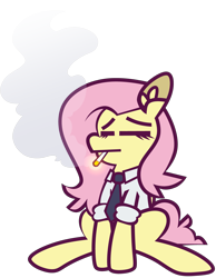 Size: 4779x6147 | Tagged: safe, artist:threetwotwo32232, imported from derpibooru, fluttershy, pegasus, cigarette, clothes, female, mare, necktie, shirt, simple background, smoking, solo, transparent background