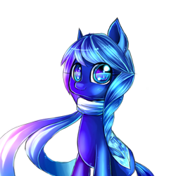 Size: 500x500 | Tagged: safe, artist:aquagalaxy, imported from derpibooru, oc, oc only, oc:sapphire crescent, earth pony, pony, blue, braid, clothes, scarf, simple background, solo, transparent background